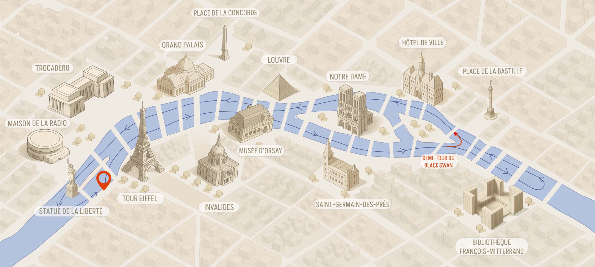 Plan de navigation de petits bateaux de croisière Paris